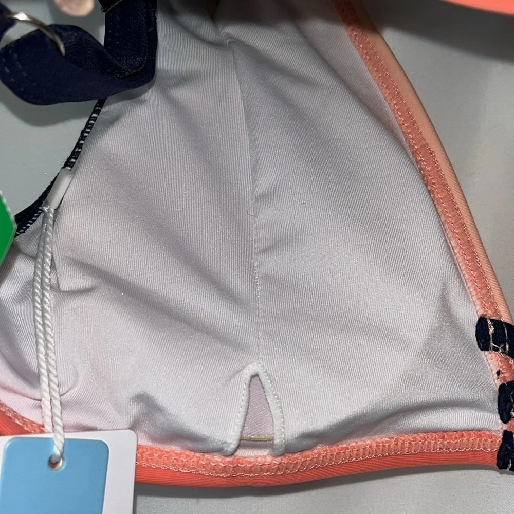 NWT Cupshe bikini top color block navy/coral/salmon colors Sz S